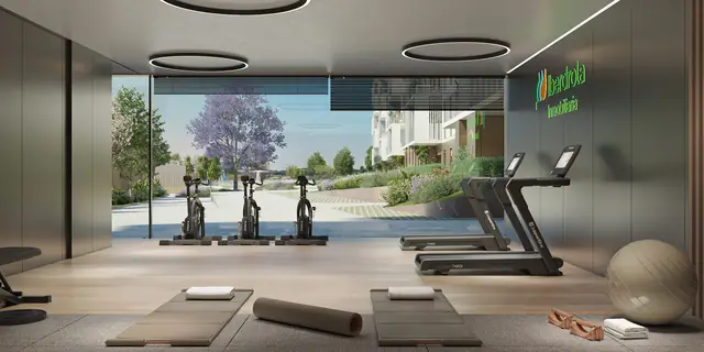 Infografía 3D de gimnasio comunitario de Captar el Sur, propuesta de concurso restringido de viviendas (Orfila11)