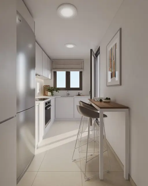 Infografía 3D de cocina de Erithea I y II, promoción residencial en Entrenúcleos, Dos Hermanas (Sevilla) (eaforum)