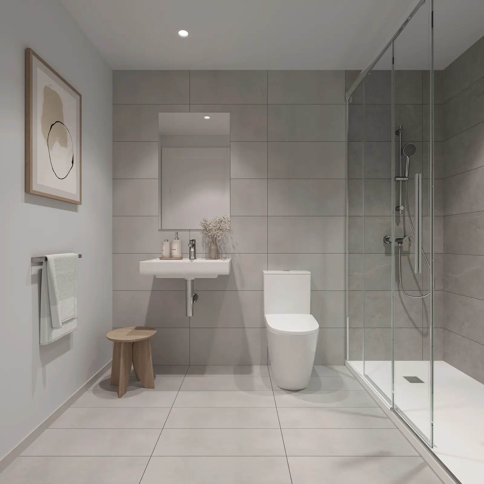 Infografía 3D de baño de Torrenova, promoción residencial en el entorno de la Cruzcampo, Sevilla (ele2f)