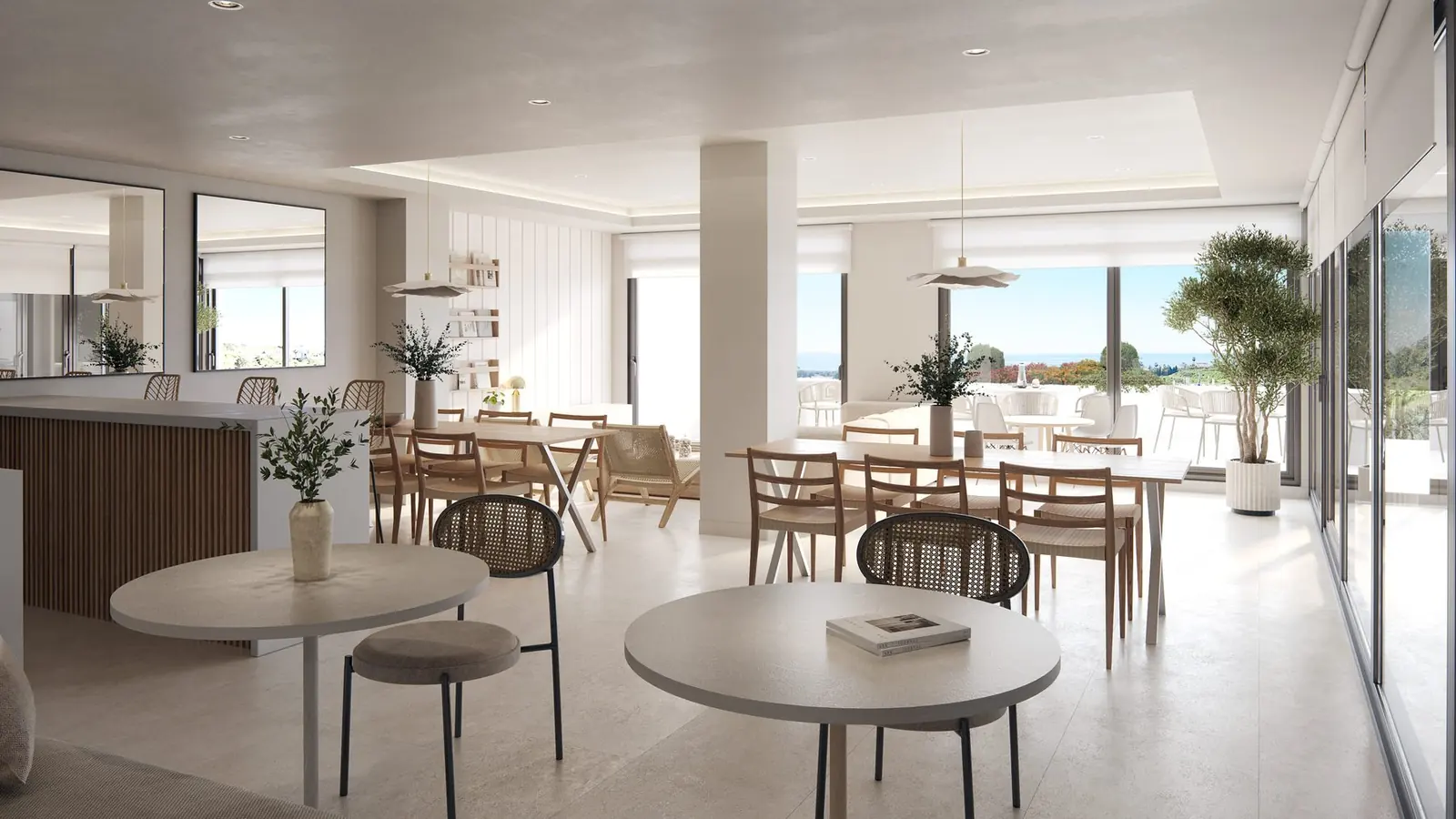 Infografía 3D de sala comunitaria de Vanian Park, promoción residencial en Estepona, Málaga (HCP Arquitectos)