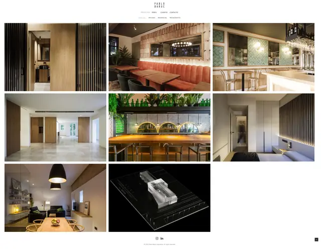 Diseño web a medida en WordPress para Pablo Baruc arquitecto realizado por Nacho Villegas: página de proyectos con filtros por oficinas, residencial y restaurantes
